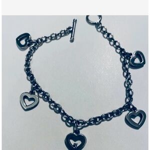 Sterling Silver Heart Diamond Accent Charm Bracelet